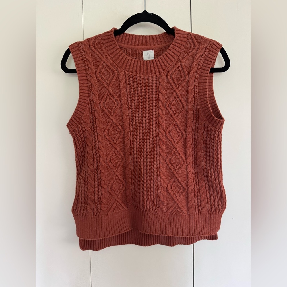 JOIE Rust/Terracotta Cable Knit Sleeveless Sweater, Size Medium